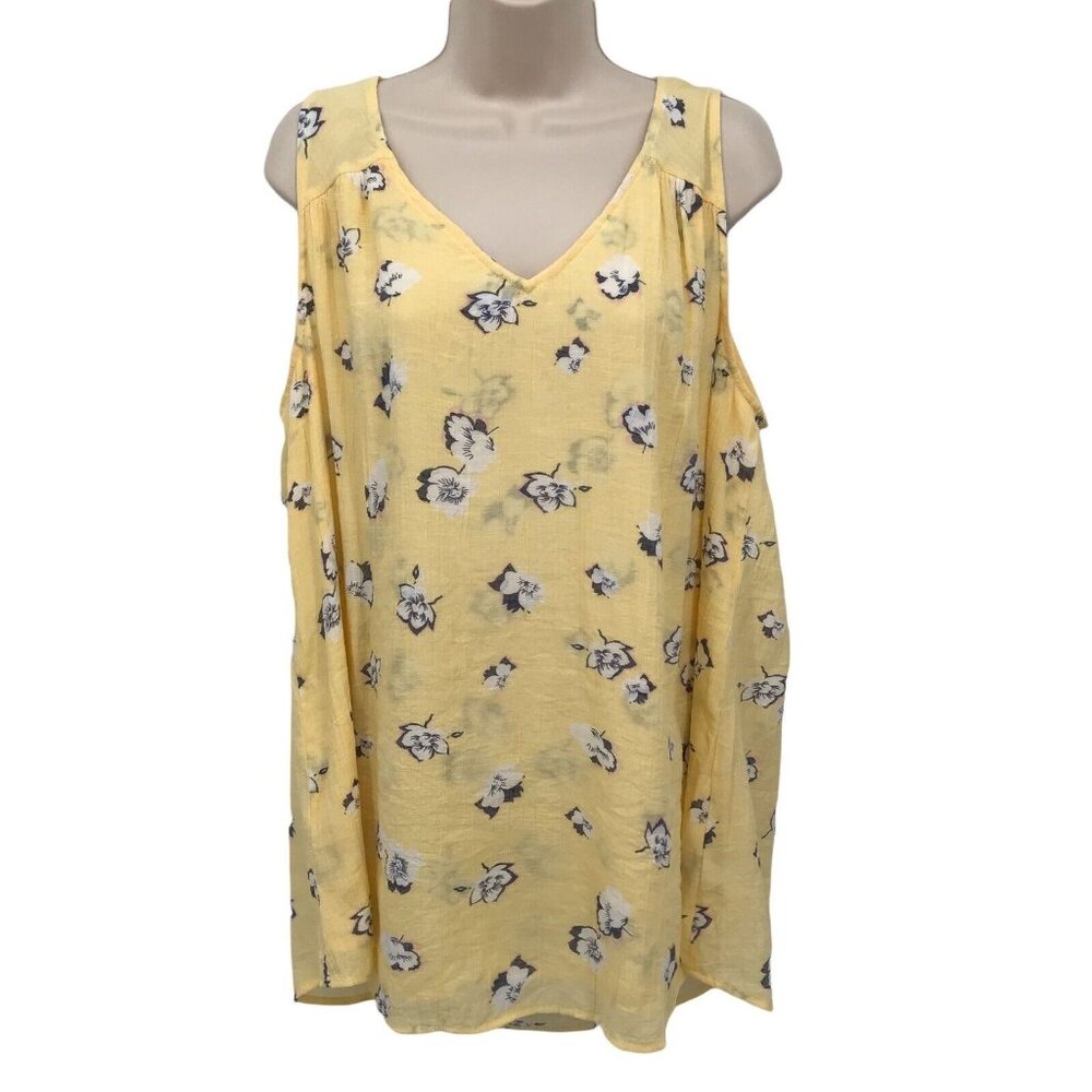 Dip Women's Yellow Floral V Neck Sleeveless Key Hole Back Tunic Top Size 1X